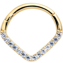 16G 3/8 14k Gold Clear CZ Gem Chevron Hinged Segment Ring