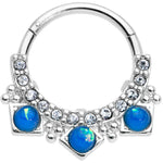 16G 3/8 Blue Faux Opal Squares Hinged Segment Ring