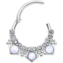 16G 3/8 White Faux Opal Squares Hinged Segment Ring