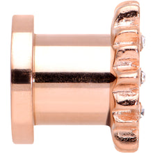 2G Clear Gem Rose Gold Hue White Leaves Screw Fit Tunnel Plug Set