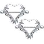 14G 3/4 Clear Gem Rock and Roll Heart Nipple Shield Set