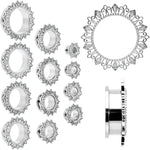Clear Gem Floral Lotus Screw Fit Tunnel Plug Set