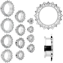 Clear Gem Floral Lotus Screw Fit Tunnel Plug Set