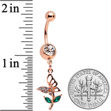 Clear Gem Rose Gold Tone Perching Floral Butterfly Dangle Belly Ring