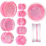 Clear Pink Acrylic Glitter Glam Saddle Plug Set