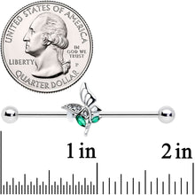 14G Clear Green Gem Floral Butterfly Industrial Barbell 38mm
