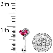 Clear Pink Gem Curve Heart Valentines Day Top Mount Belly Ring