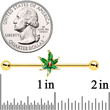 14G Gold Tone Tiny Ladybug Leaves Industrial Barbell 38mm
