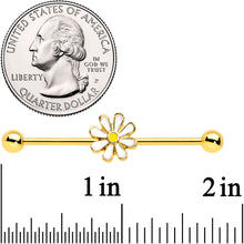 14G Gold Tone Whimsical Daisy Flower Industrial Barbell 38mm