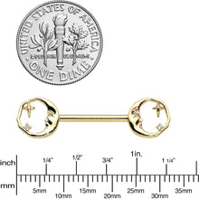 14G 9/16 Gold Tone Face Crescent Moon Barbell Nipple Ring Set