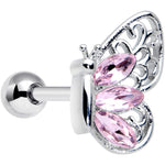 16G 1/4 Pink Gem Lacy Butterfly Cartilage Tragus Earring