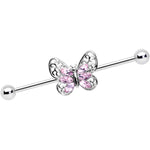 14G Pink Gem Lacy Butterfly Industrial Barbell 38mm