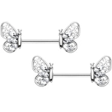 14G 9/16 Clear Gem Lacy Butterfly Barbell Nipple Ring Set