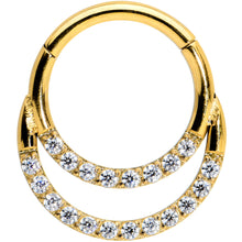 16G 5/16 Clear CZ Gem Gold Tone Double Row Hinged Segment Ring