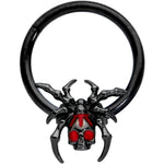 16G 3/8 Red Gem Black Spider Skull Halloween Hinged Segment Ring