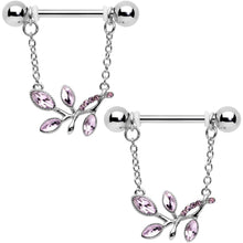 14G 9/16 Pink Gem Leaves of Love Chain Dangle Nipple Ring Set