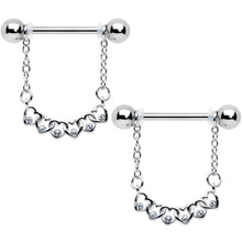 14G 9/16 Clear Gem Link Heart Valentine Dangle Nipple Ring Set