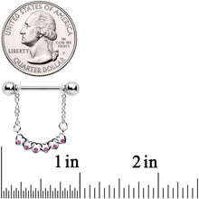 14G 9/16 Pink Gem Link Heart Valentine Dangle Nipple Ring Set