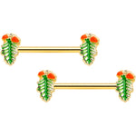 14G 11/16 Gold Hue Acorn Pine Cone Autumn Barbell Nipple Ring Set