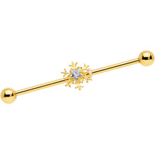 14G Clear Gem Gold Hue Snowflake Christmas Industrial Barbell 38mm
