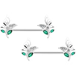 14G 9/16 Clear Gem Floral Butterfly Nipple Ring Set