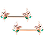 14G 9/16 Rose Gold Tone Clear Gem Flora Butterfly Nipple Ring Set
