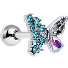 16G 1/4 Blue Gem Glam Butterfly Cartilage Tragus Earring
