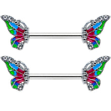 14G 1/2 Clear Gem Bright Beauty Butterfly Barbell Nipple Ring Set