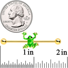 14G Gold Tone Green Tree Frog Industrial Barbell 38mm