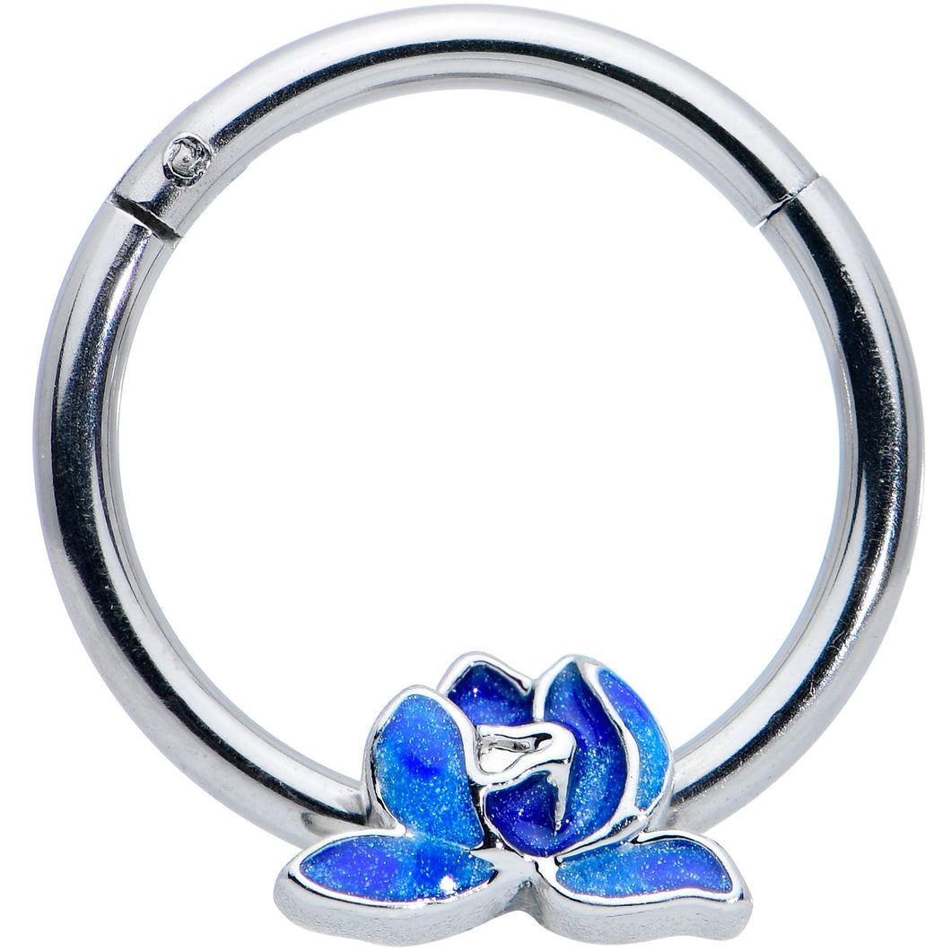 16G 3/8 Lovely Blue Lotus Flower Hinged Segment Ring