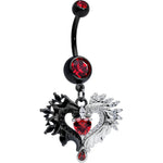 Red CZ Gem Black Elegant Winged Heart Valentines Day Dangle Belly Ring