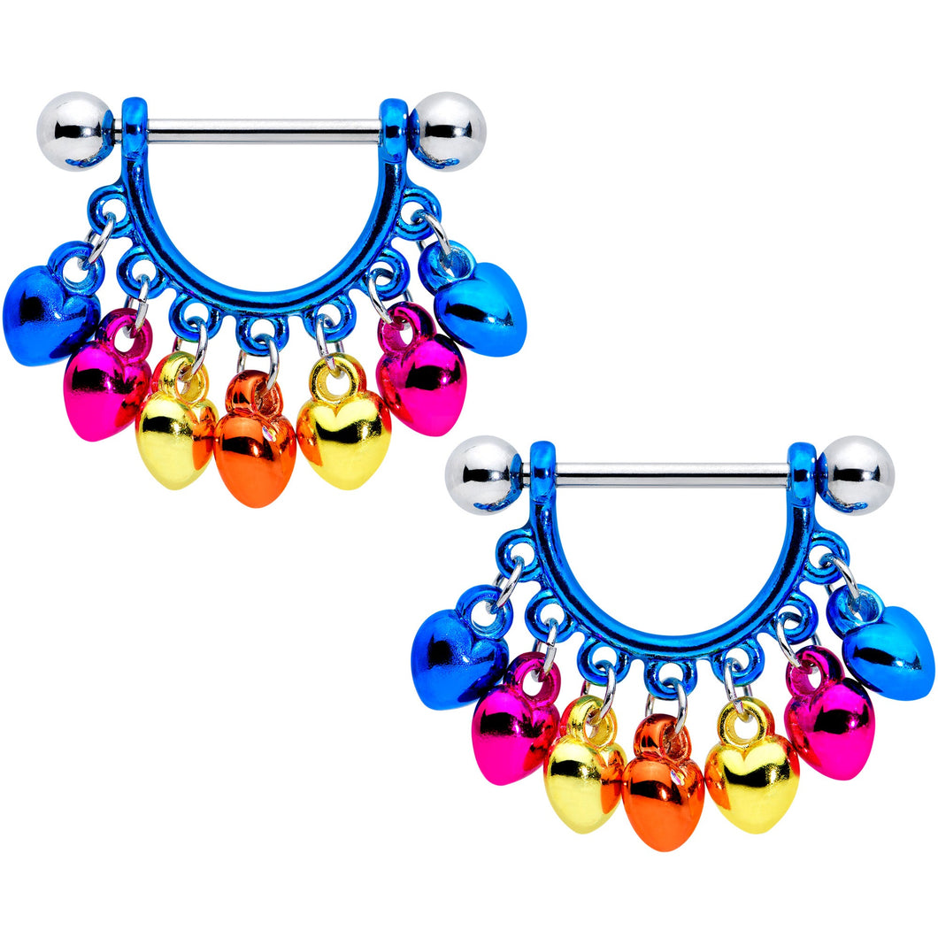14G 9/16 Bulb Mardi Gras Dangle Nipple Shield Set