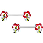 14G 9/16 Yellow Gem Queen Bee Flower Barbell Nipple Ring Set