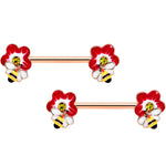 14G 9/16 Yellow Gem Rose Gold Tone Queen Bee Nipple Ring Set