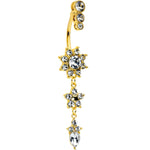 Clear Gem Gold Tone Triple Drop Star Dangle Belly Ring