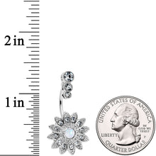 White Faux Opal Clear Gem Triple Drop Floral Belly Ring