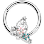 16G 3/8 Clear CZ Gem Abstract Butterfly Hinged Segment Ring