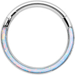 16G 3/8 White Synthetic Opal Bottom Curve Hinged Segment Ring