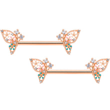 14G 9/16 Clear CZ Gem Rose Gold Hue Butterfly Nipple Ring Set