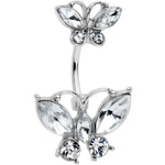 Clear Gem Double Butterfly Double Mount Belly Ring