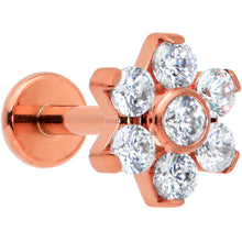 16G 1/4 Clear CZ Gem Rose Gold Tone G23 Titanium Flower Labret