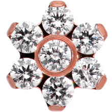 16G 1/4 Clear CZ Gem Rose Gold Tone G23 Titanium Flower Labret
