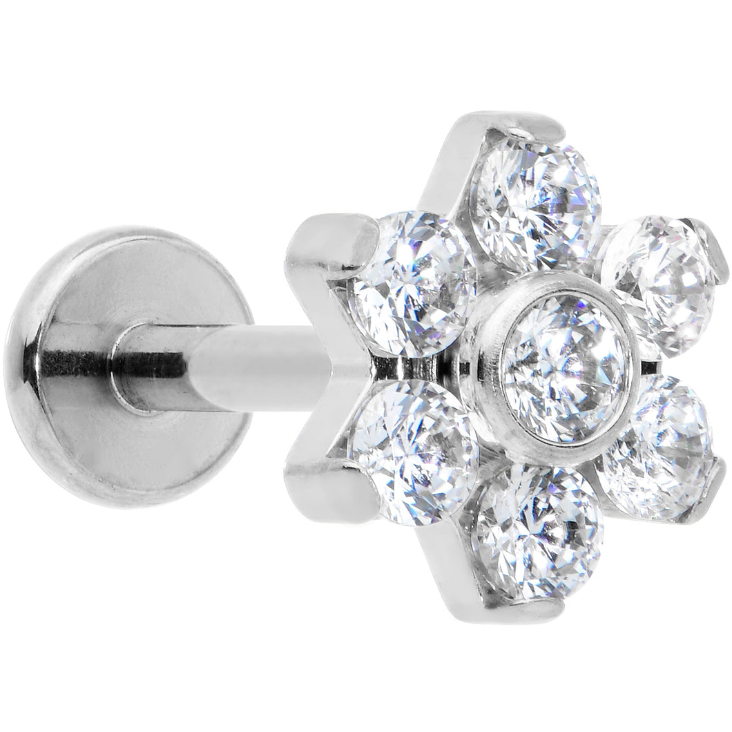 16G 5/16 Clear CZ Gem G23 Titanium Flower Labret Monroe Tragus