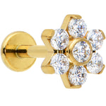 16G 5/16 Clear CZ Gem Gold Hue G23 Titanium Flower Labret Tragus