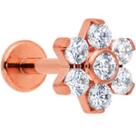16G 5/16 Clear CZ Gem Rose Gold Hue G23 Titanium Flower Labret