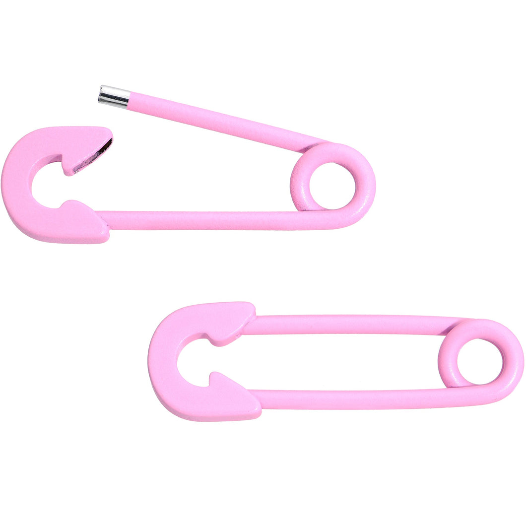 14G 3/4 Pink Matte Punk Rock Safety Pin Barbell Nipple Ring Set