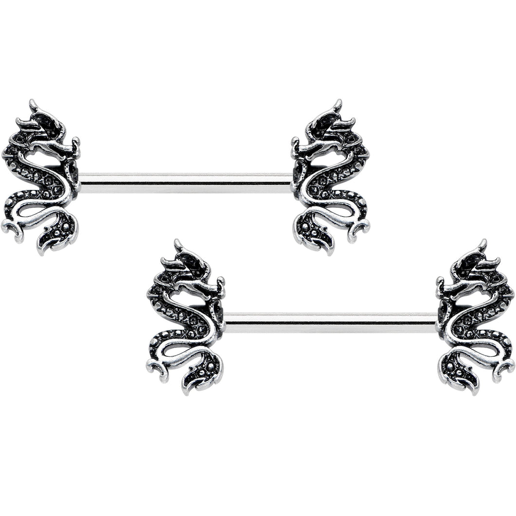 14G 9/16 Regal Medieval Dragon Barbell Nipple Ring Set