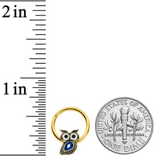 16G 3/8 Blue Gem Gold Tone Wide Eyed Owl Hinged Segment Ring