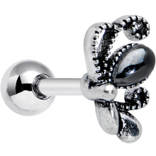16G 1/4 Black Gem Abstract Bow Cartilage Tragus Earring