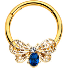 16G 3/8 Blue Gem Gold Tone Beautiful Bee Hinged Segment Ring